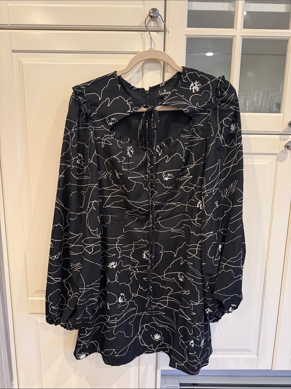 Lulu's Black Mini Dress with White Floral Line Print